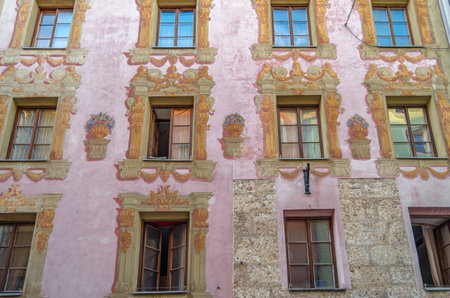 Colorful facades in the old town of Innsbruck, Tyrol, Austriaの写真素材