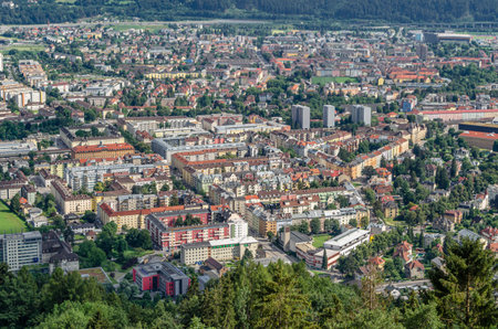 Aerial view of the city of Innsbruck, Tyrol, Austriaの写真素材