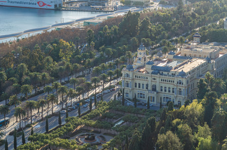MALAGA, SPAIN - JANUARY 26, 2020: Aerial view of the Malaga City Hall, Spain, a 20th-century neo-Baroque buildingのeditorial素材