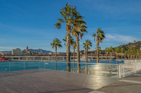 MALAGA, SPAIN - JANUARY 28, 2020: View of the city of Malaga, Spain, from the portのeditorial素材