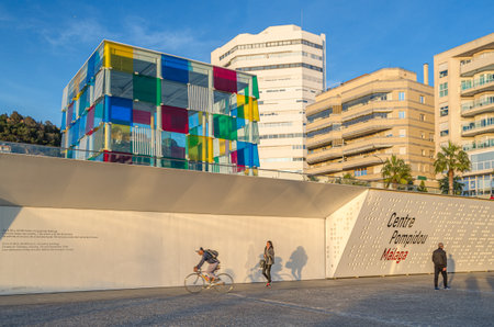 MALAGA, SPAIN - JANUARY 28, 2020: The Centre Pompidou Malaga, part of the National Center of Art and Culture Georges Pompidou of France, located in the space called El Cubo (The Cube) in Malaga, Spain, inaugurated in 2015のeditorial素材