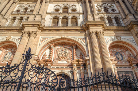 Facade of the Holy Cathedral Basilica of the Incarnation, cathedral of Malaga, Spain, one of the most important Renaissance buildings in Andalusiaの写真素材