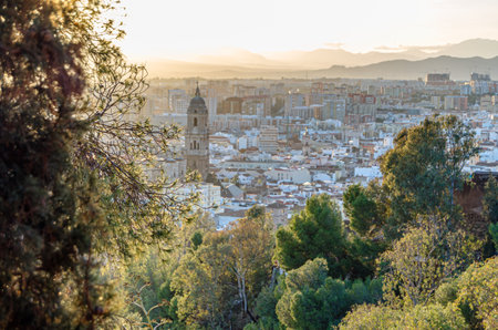 Aerial view of the old town of Malaga, Spain, from Mount Gibralfaroの写真素材