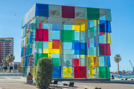 MALAGA, SPAIN - JANUARY 26, 2020: The Center Pompidou Malaga, part of the National Center of Art and Culture Georges Pompidou of France, located in the space called El Cubo (The Cube) in Malaga, Spain, inaugurated in 2015のeditorial素材