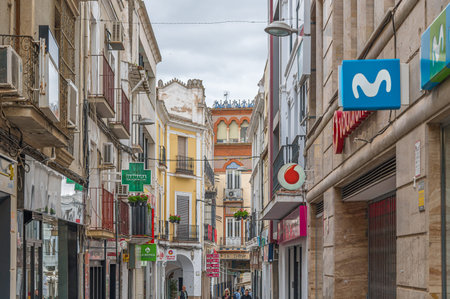 MERIDA, SPAIN - APRIL 1, 2023: Streets in the historic town center of Merida, Spain