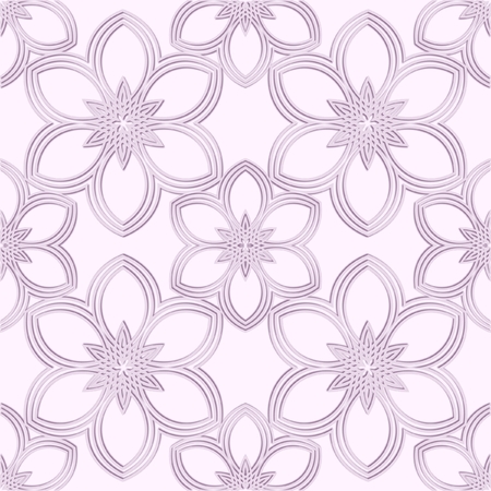 Geometric violet seamless pattern with flowers.の写真素材