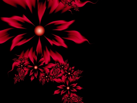 Fractal image, beautiful template for inserting text, in color black and red. Background with flower. Floral template with space for text. Graphic design for business cards and like.の写真素材