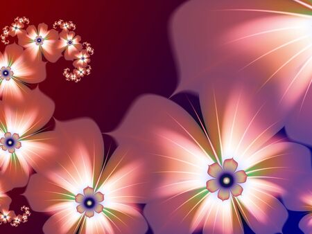 Original and futuristic background with fractal flower. Bright colorful fractal flower, digital artwork for creative graphic design. Multicolored background.の写真素材