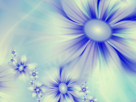 Blue fractal illustration background with flower. Creative element for design.Original digital artwork with place for text. Creative work.の写真素材