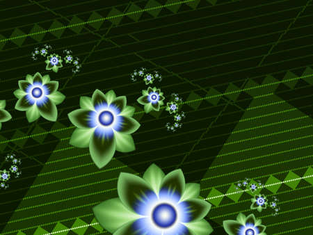 Green fractal image as background with flower. Creative element for design. Fractal flower rendered by math algorithm. Digital artwork for creative graphic design.の写真素材