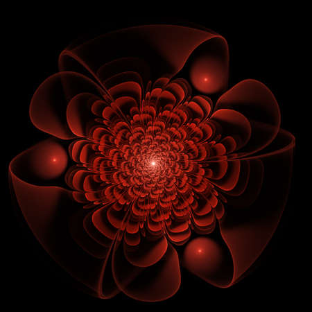Dark fractal flower, digital artwork for creative graphic design. Fractal pattern in the shape of flowers on a black background.Abstract fractal backgroundの写真素材