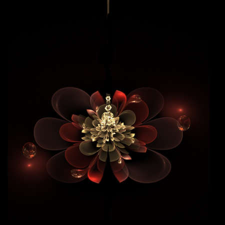 Original rendering fractal pattern. Digital fractal art. Dark abstract background for design, site design - raster illustration. Ornate petals of unusual flower.の写真素材