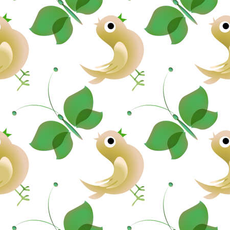 Seamless background with chickens. Cartoon illustration as texture with birds. Happy Easter.の写真素材