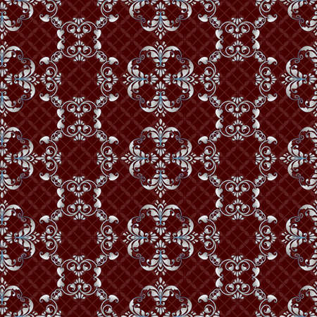Seamless background with red color, with a regular abstract pattern. Regular texture design for print.の写真素材