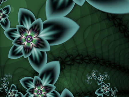 Blue fractal illustration background with flower. Creative element for design.Original digital artwork with place for text. Creative work.の写真素材