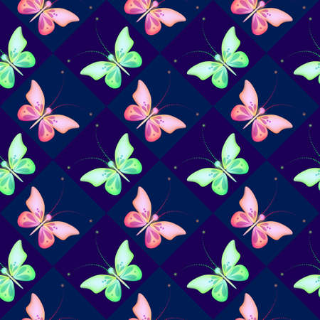 Glowing transparent background for graphic design. Template with butterflies. Multicolored abstract image as a template for cards, prints and the like.の写真素材