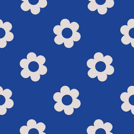Blue white seamless background with flowers. Abstract, repeating regular pattern for print. Graphic design with regular shapes.の写真素材