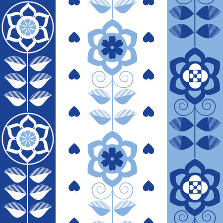 Blue and white flowers as seamless pattern. Abstract background for textile design, surface textures, wrapping paper. Set of flowers.の写真素材