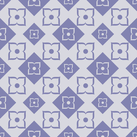 Blue white floral seamless background with flowers. Abstract, repeating regular pattern for print. Graphic design with regular shapes.の写真素材