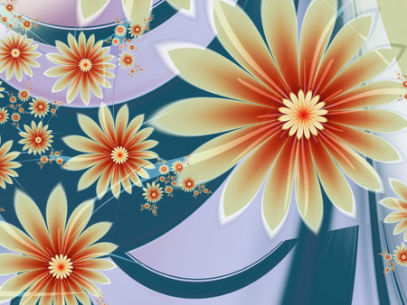 Fantastic multicolored flowers. Fractal artwork for use as templates, computer backgrounds, label printing and more. Graphic background design.の写真素材