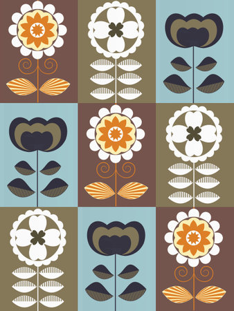 Blue and white flowers as seamless pattern. Abstract background for textile design, surface textures, wrapping paper. Set of flowers.の写真素材