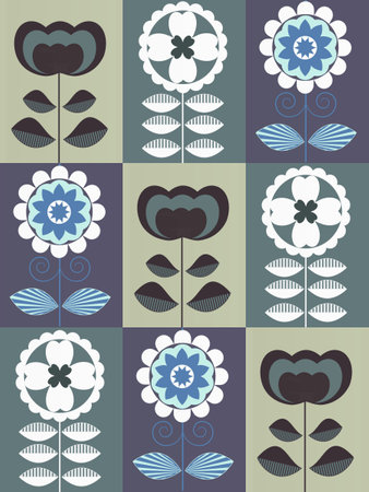 Blue and white flowers as seamless pattern. Abstract background for textile design, surface textures, wrapping paper. Set of flowers.の写真素材