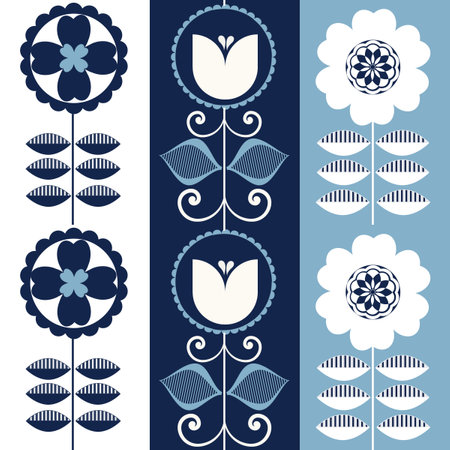 Blue and white flowers as seamless pattern. Abstract background for textile design, surface textures, wrapping paper. Set of flowers.の写真素材