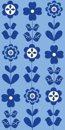 Blue and white flowers as seamless pattern. Abstract background for textile design, surface textures, wrapping paper. Set of flowers.の写真素材