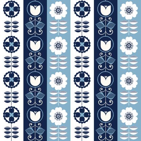 Blue and white flowers as seamless pattern. Abstract background for textile design, surface textures, wrapping paper. Set of flowers.の写真素材