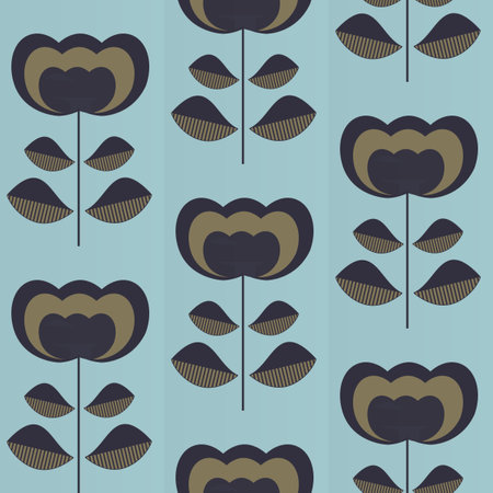 Blue white floral seamless background with flowers. Abstract, repeating regular pattern for print. Graphic design with regular shapes.の写真素材