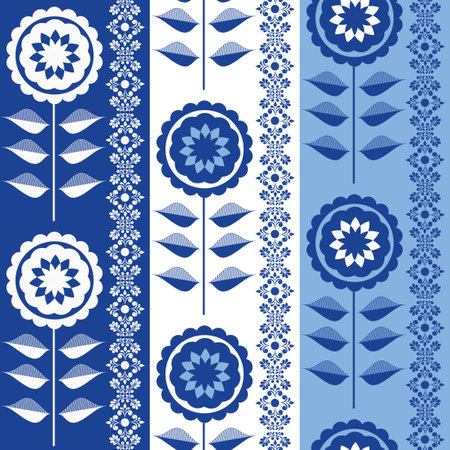 Blue and white flowers as seamless pattern. Abstract background for textile design, surface textures, wrapping paper. Set of flowers.の写真素材