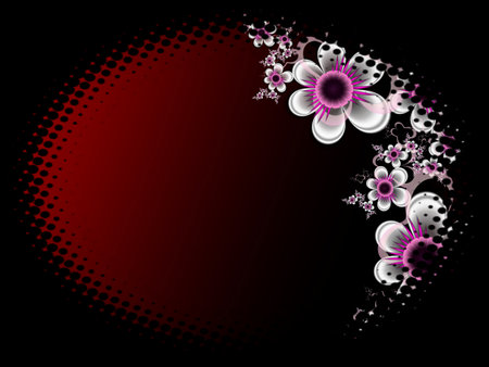Fractal image in an oval frame with flowers on a dark background..Template with place for inserting your text.Multicolor flowers.の写真素材