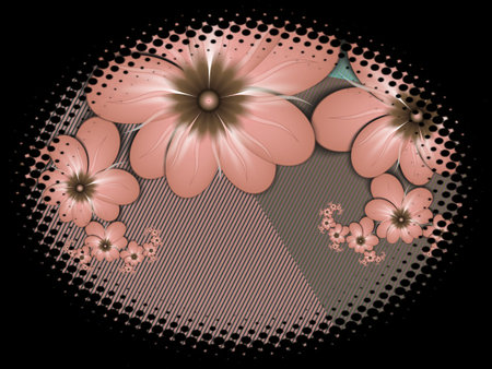 Fractal image in an oval frame with flowers on a dark background..Template with place for inserting your text.Multicolor flowers.の写真素材