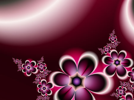 Fractal image with flowers. Template with a place to insert text. Red background fractal illustration with flower. Fractal image. Digital artwork for creative graphic design.の写真素材