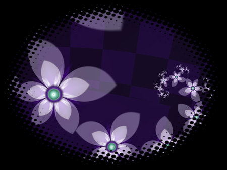 Fractal image in an oval frame with flowers on a dark background..Template with place for inserting your text.Multicolor flowers.の写真素材