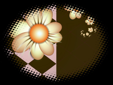 Fractal image in an oval frame with flowers on a dark background..Template with place for inserting your text.Multicolor flowers.の写真素材