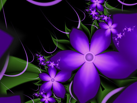 Fractal image as a beautiful template for inserting text in purple color. Background with flowers. Graphic design of business cards, greeting cards, labels, stickers, computer backgrounds.の写真素材