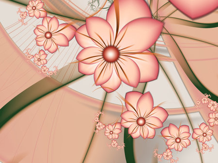 Fractal image with flowers. Template with a place to insert text. Red background fractal illustration with flower. Fractal image. Digital artwork for creative graphic design.の写真素材
