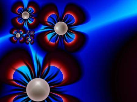 Fractal image with blue flowers. Template with a place to insert text. Fractal flower rendered by mathematical algorithm. Computer background, printing labels, labels, etc.の写真素材