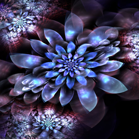 Fantasy fractal flower on dark background. Floral as pattern for your graphic designの写真素材