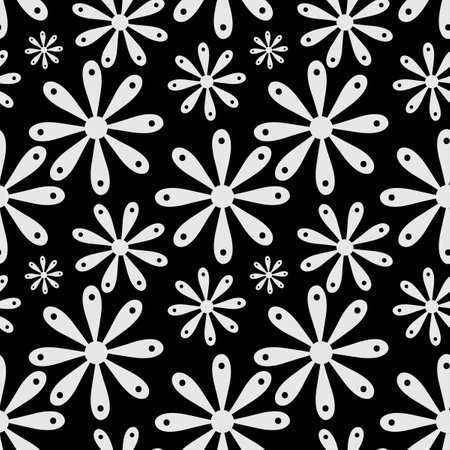 Black and white seamless background with flowers. Abstract, repeating regular pattern for print. Graphic design with regular shapes.の写真素材