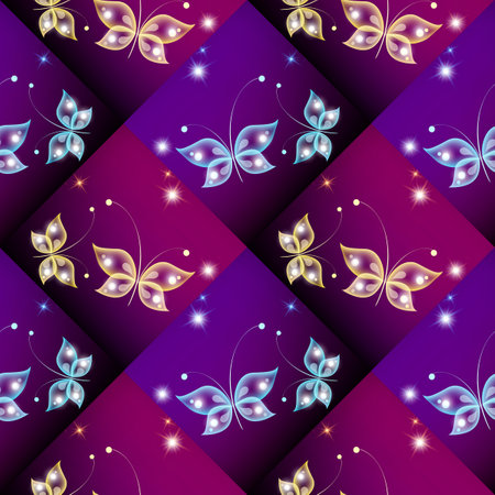Glowing transparent background for graphic design. Template with butterflies. Multicolored abstract image as a template for cards, prints and the like.の写真素材