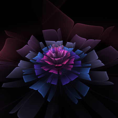 Fantasy fractal flower on dark background. Floral as pattern for your graphic designの写真素材