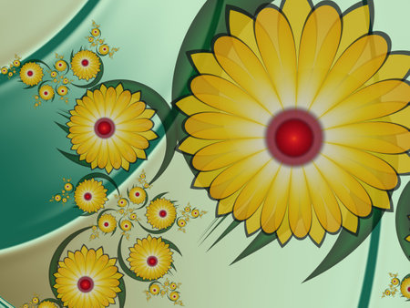 Fantastic multicolored flowers. Fractal artwork for use as templates, computer backgrounds, label printing and more. Graphic background design.の写真素材