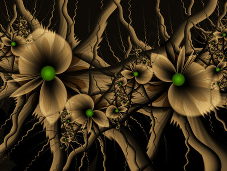 Fantastic multicolored flowers. Fractal artwork for use as templates, computer backgrounds, label printing and more. Graphic background design.の写真素材