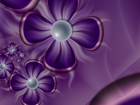 Fractal image as a beautiful template for inserting text in purple color. Background with flowers. Graphic design of business cards, greeting cards, labels, stickers, computer backgrounds.の写真素材