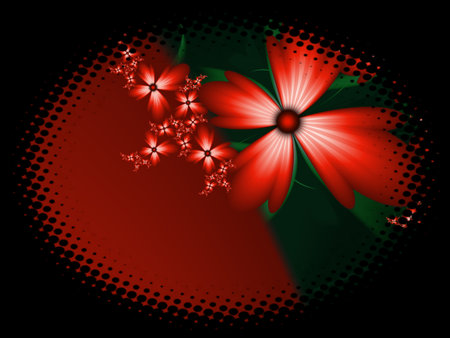 Fractal image in an oval frame with flowers on a dark background..Template with place for inserting your text.Multicolor flowers.の写真素材