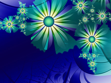 Fantastic multicolored flowers. Fractal artwork for use as templates, computer backgrounds, label printing and more. Graphic background design.の写真素材