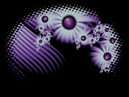 Fractal image in an oval frame with flowers on a dark background..Template with place for inserting your text.Multicolor flowers.の写真素材