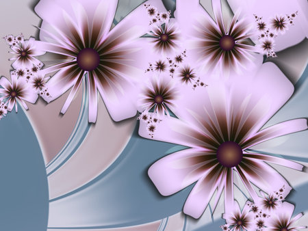 Fractal image as a beautiful template for inserting text in purple color. Background with flowers. Graphic design of business cards, greeting cards, labels, stickers, computer backgrounds.の写真素材